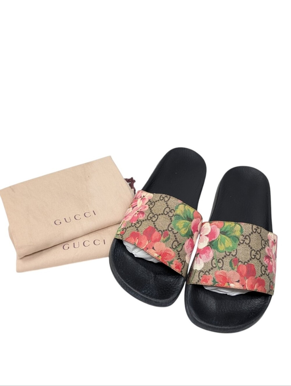 Gucci GG Web Supreme Bloom Pursuit Floral Slide Sandals Size EU 40